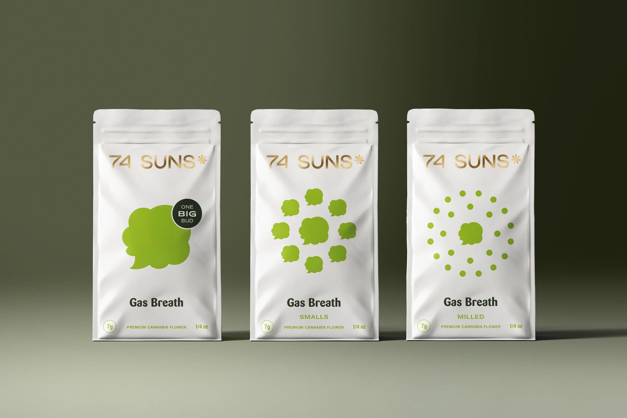 74 SUNS Gas Breath Smalls Milled Cannabis Flower Pouch Package Design