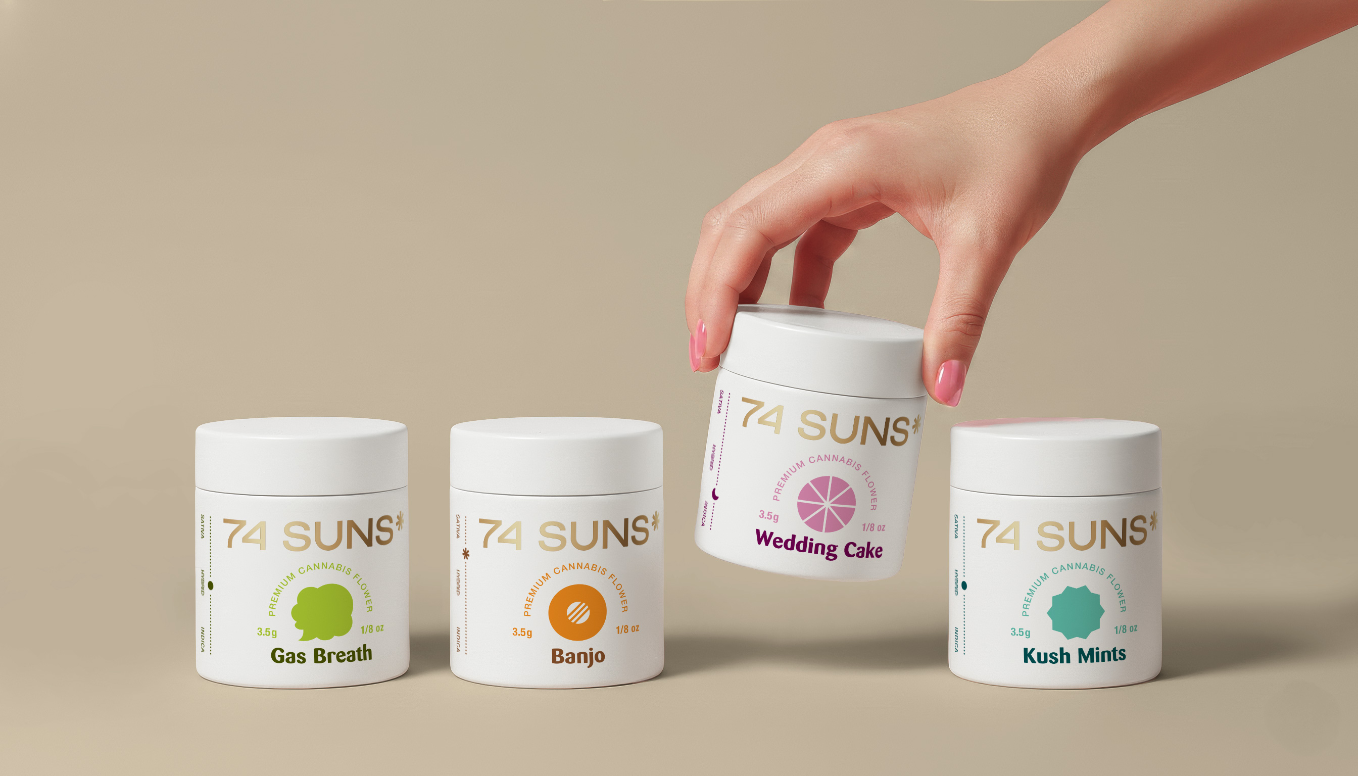 74 SUNS Cannabis Package Branding Flower Jars Design